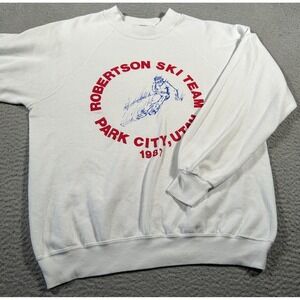 Vintage Tee Jays Sweatshirt Mens Medium White‎ Robertson Ski Team Park City 1987